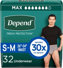 Maximum Absorbency Adult Diapers for Men, Small/Medium, 32 Count, Grey