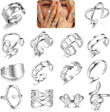 LOLIAS 16 Stück Ringe Set für Damen Edelstahl Knöchel Ringe Stapelbare Offene Da