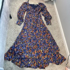 Mulla Colorful Floral Maxi Dress Small Puff Sleeve Cottagecore Boho