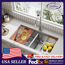 Quikore 32 Inch Undermount Double Workstation Stainless Steel Kitchen Sink