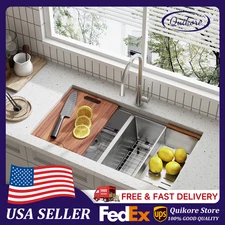 Quikore 32 Inch Undermount Double Workstation Stainless Steel Kitchen Sink