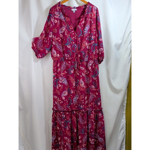Boutique Magenta Paisley Tie-Waist Maxi Dress, 1X