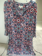 LOFT Multicolor Floral Shirt Dress Tie Waist Button Knee Length Women's M