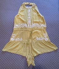 Raga High Neck Embroidered Romper Mustard Yellow Size Large