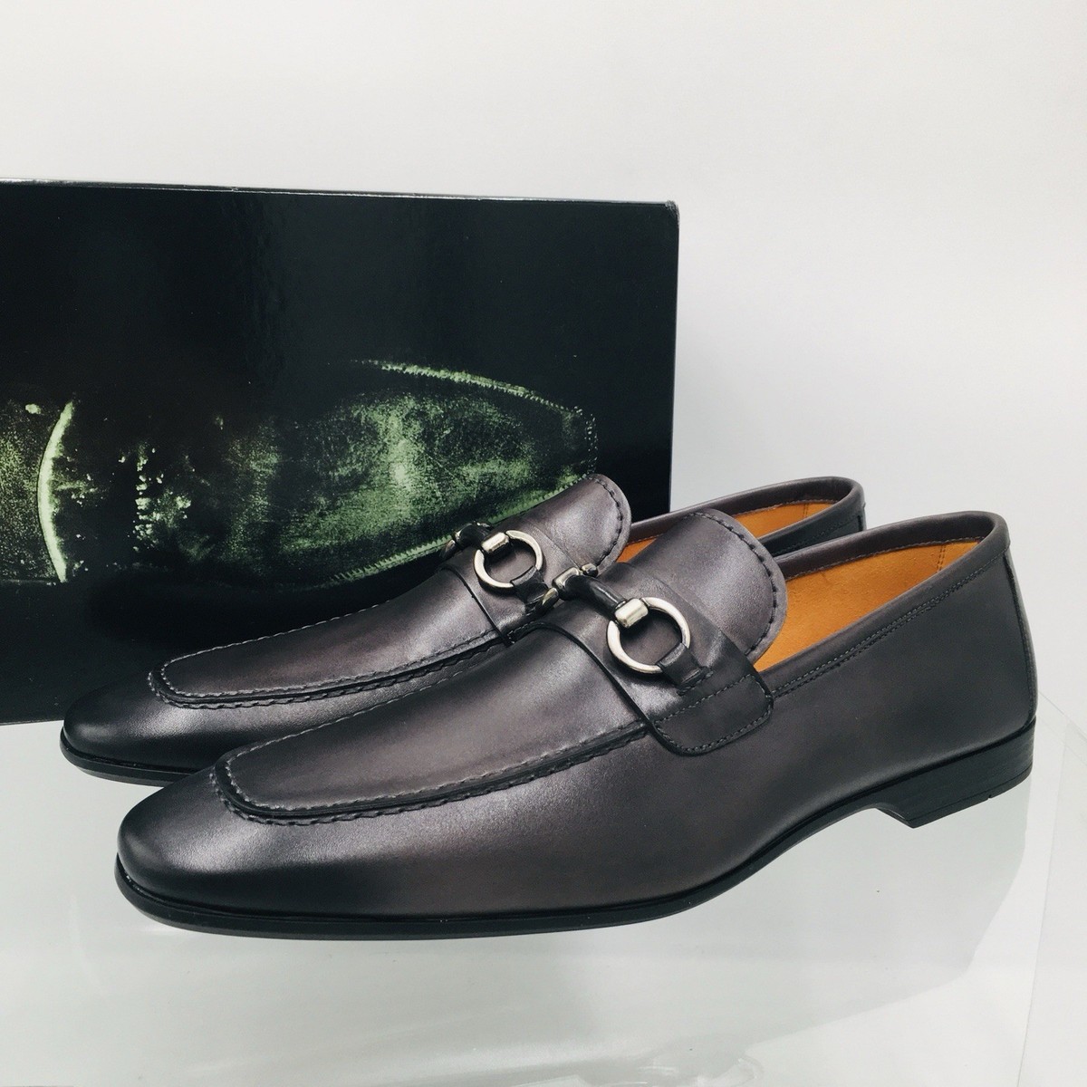 Magnanni “NAZA” Dark Grey Leather Bit Loafers Men display picture 2