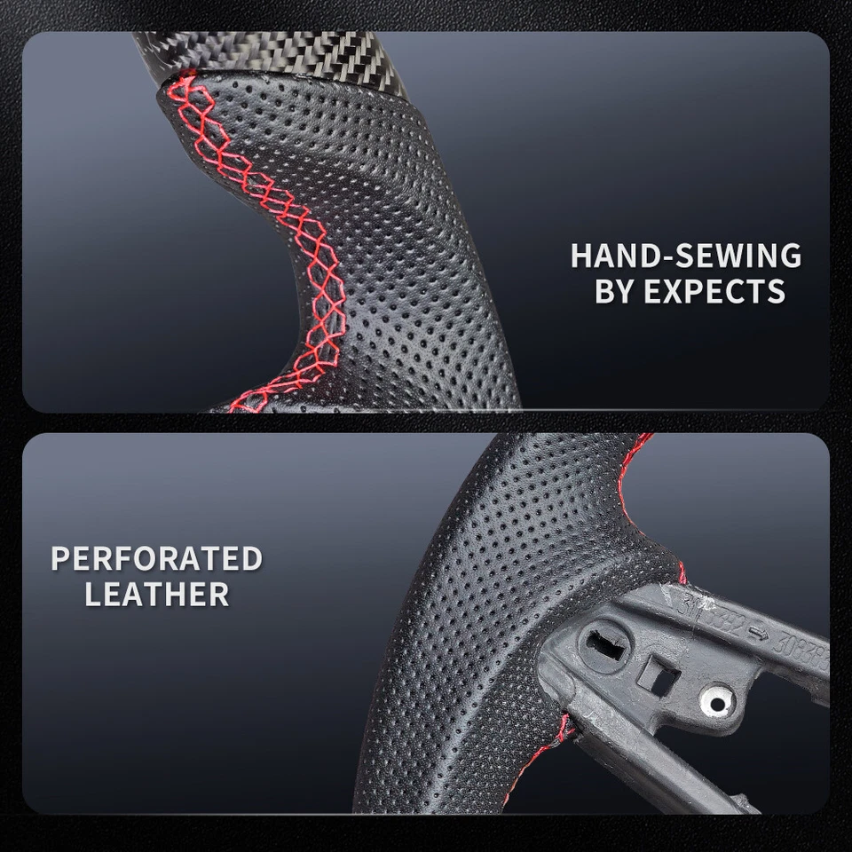 LED Carbon Fiber Steering Wheel W/Red Stitching For Audi B9 A3 A4 A5 RS3 RS4 S3 - Image 3 of 4