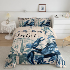 Kids Ocean Crab Comforter Set - Marine Life Bedding, Queen, 3Pcs with Pillows