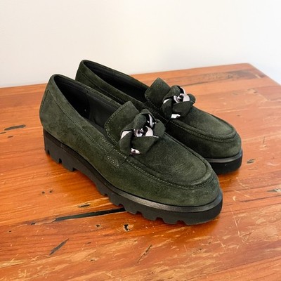Sioux Germany Green Suede Loafers Silver Chain Comfort Shoes EU38 UK5