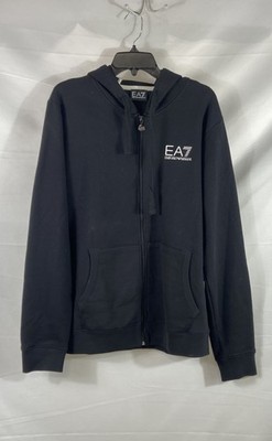 EA7 Emporio Armani Men's Black Zip-Up Hoodie Reflective Back Detail XL