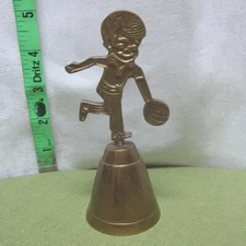 BASBALL PLAYER decorative vtg brass Bells of Sarna outfielder India 
