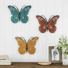11 x 14 Inch Indoor Outdoor3 Piece Set Metal Butterfly Wall Decor Painted 