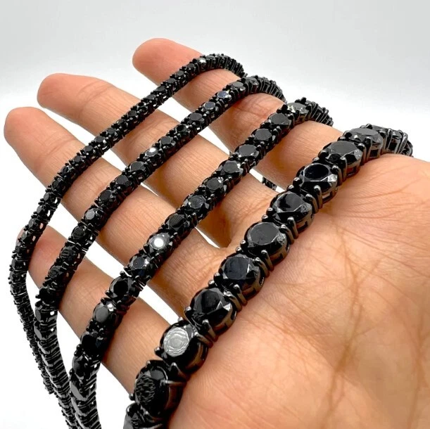 Brazalete de tenis redondo de circonita cúbica negra de 3 mm a 6 mm para hombre de plata 925 Foto 3 de 4