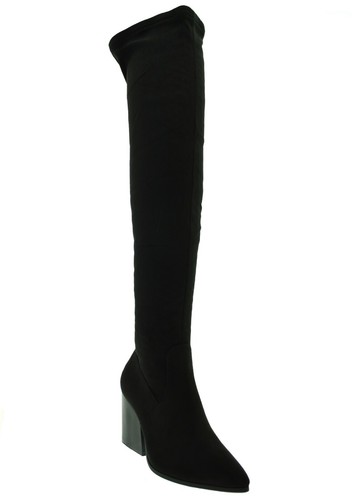STIVALI ALTI A PUNTA ADERENTI SCARPE DONNA IN CAMOSCIO NERO E TACCO LARGO  ALTO | eBay