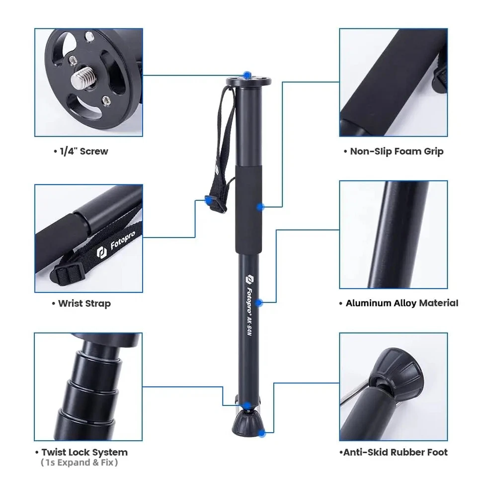 Fotopro 132cm Camera Monopod 4-Section, Portable, DSLR Camera Stabilizer, AK-64N - Image 3 of 4