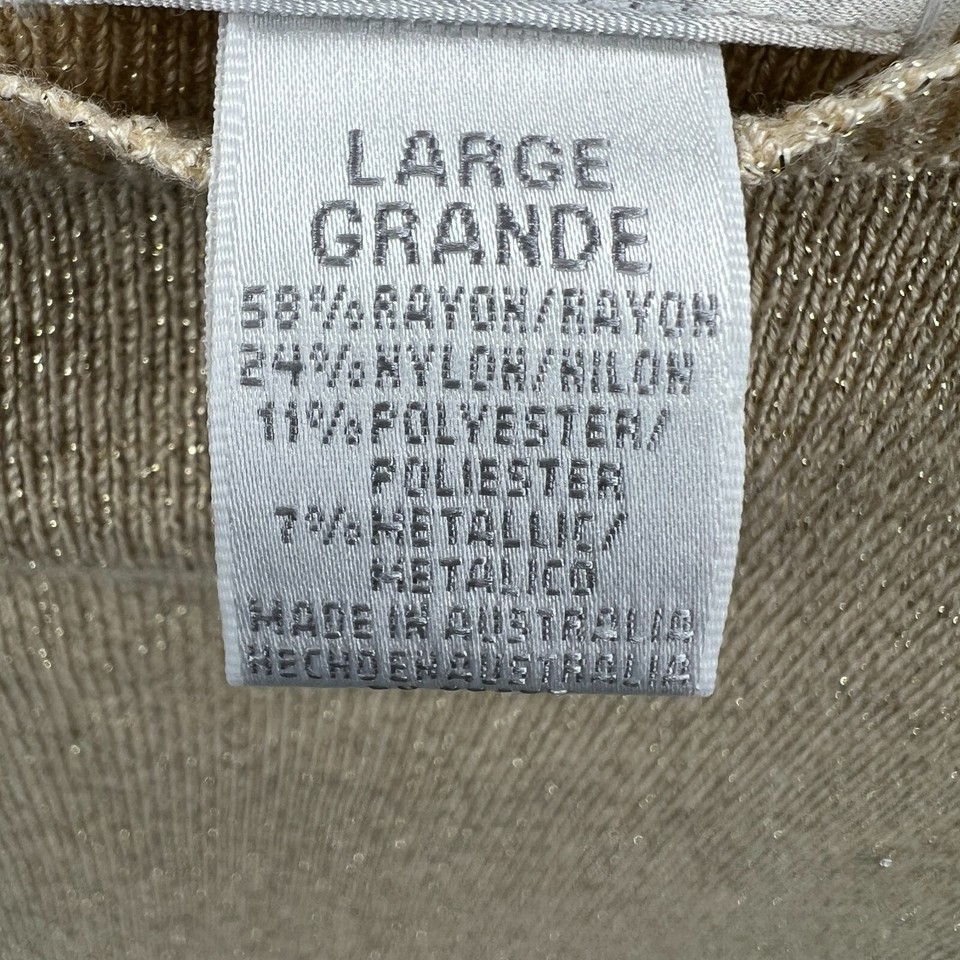 Worthington Womens Top Large Tan Metallic Pullover Long Sleeve Shirt