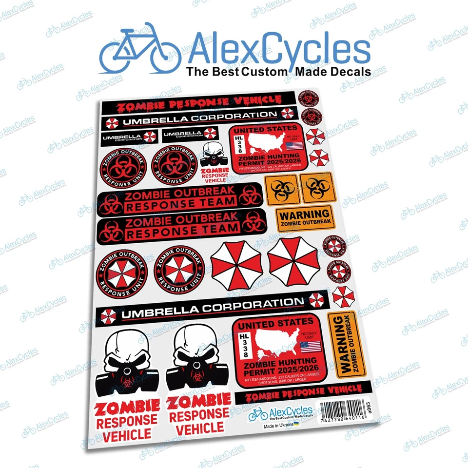 Body Axial SCX10 Wraith Crawler RC R/C 1:10 Scale ZOMBIE Decals Stickers Set - Image 2 of 2