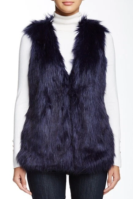 Romeo and Juliet Couture Faux Fur Vest Jacket NWT Navy Blue 195