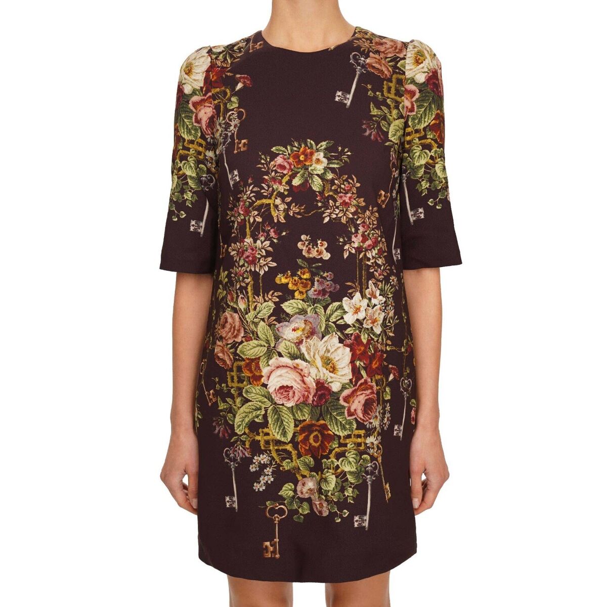 ☆Dolce&Gabbana☆ ヴィンテージローズ・シルクペンシルスカート DOLCE & GABBANA Keys and Roses Printed Viscose Dress