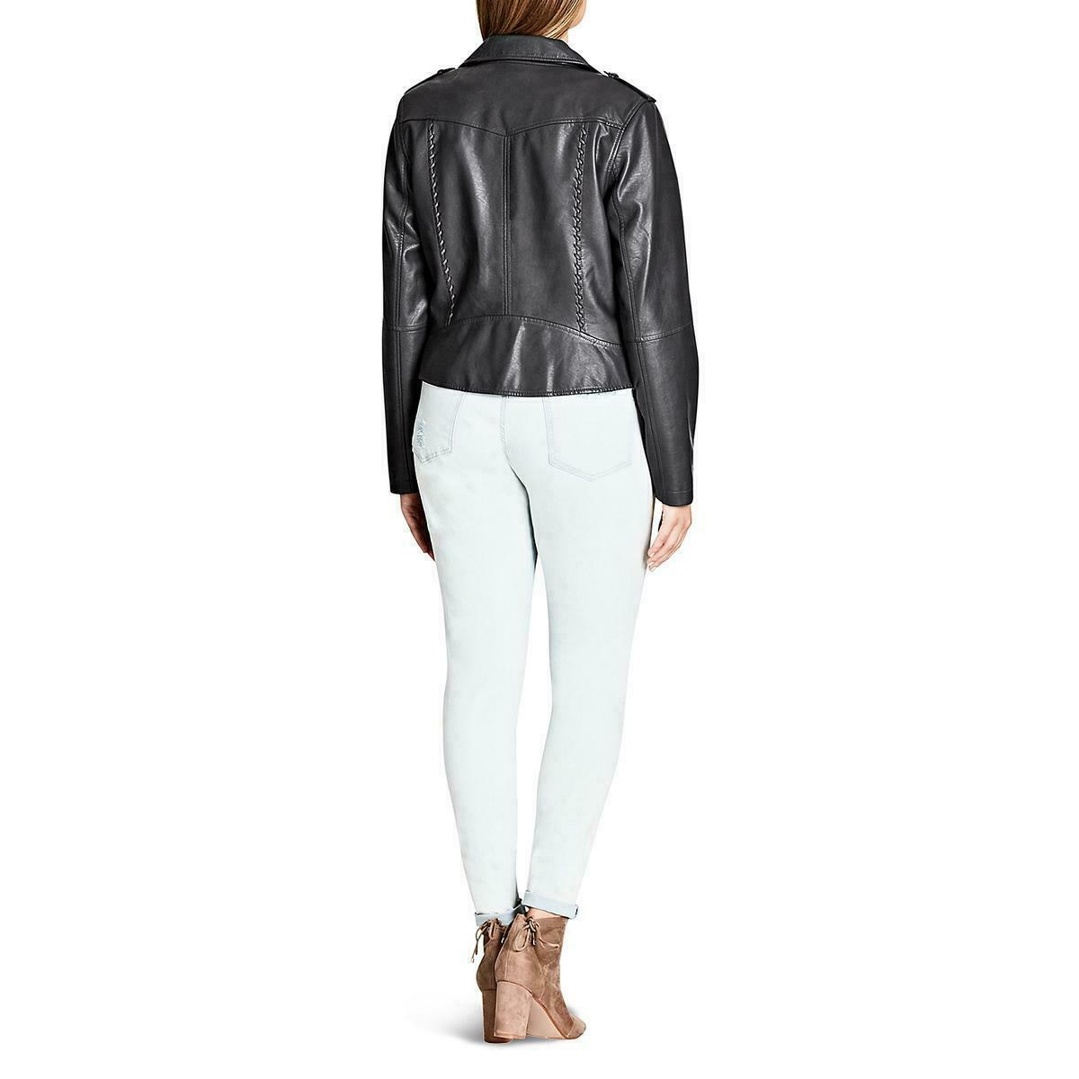 City Chic NEW Whip Stitch Black Fall Motorcycle Jacket Size XS/14