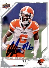 T.J. Lee Signed Autographed 2019 Upper Deck CFL Football card BC Lions