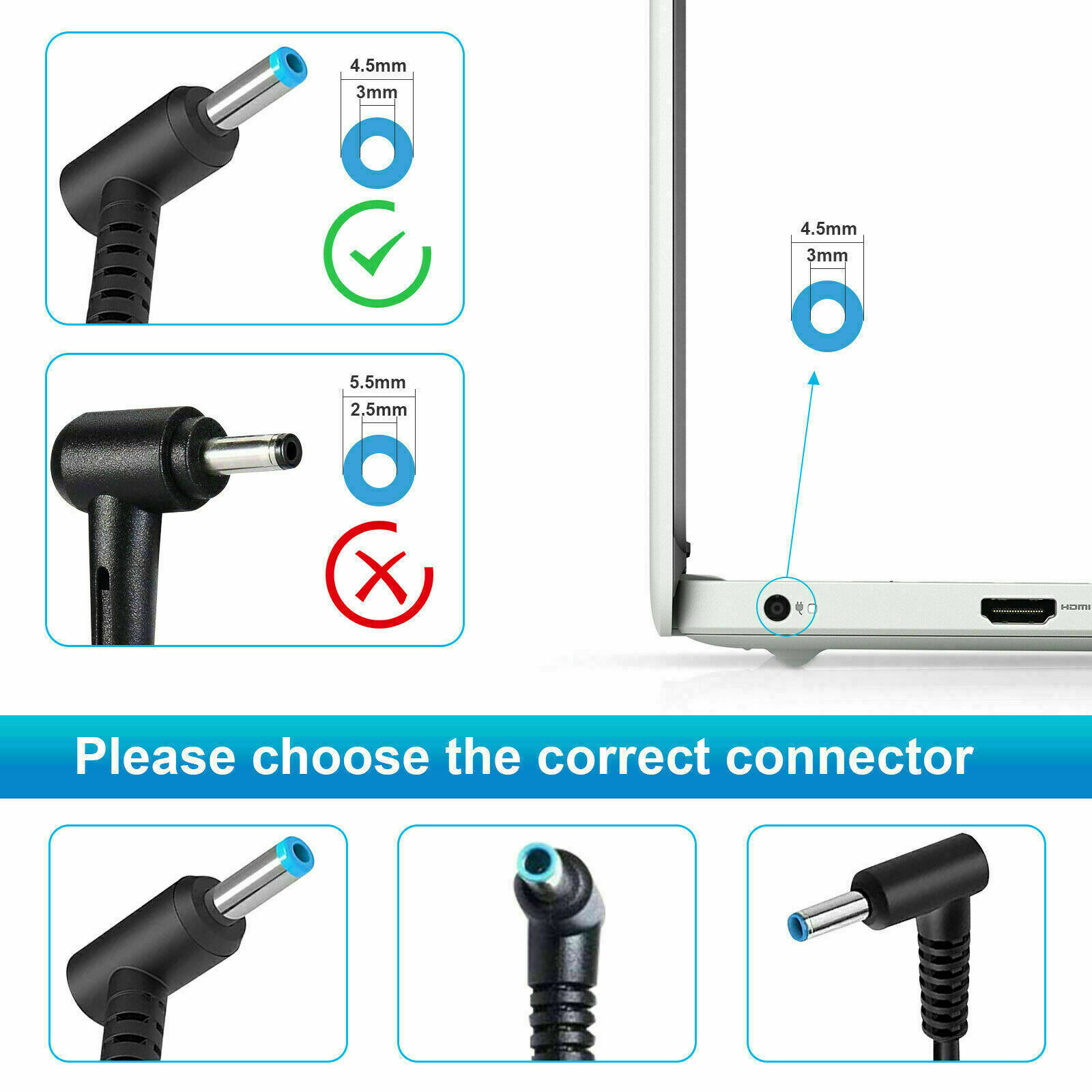 Notebook Ladegerät für HP 19,5V 2,31A Laptop Ladekabel Netzteil Blaue