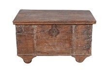 Antique Indian Teak Wood Surti Coffee Table Chest &ndash; 19th Century Storage Box
