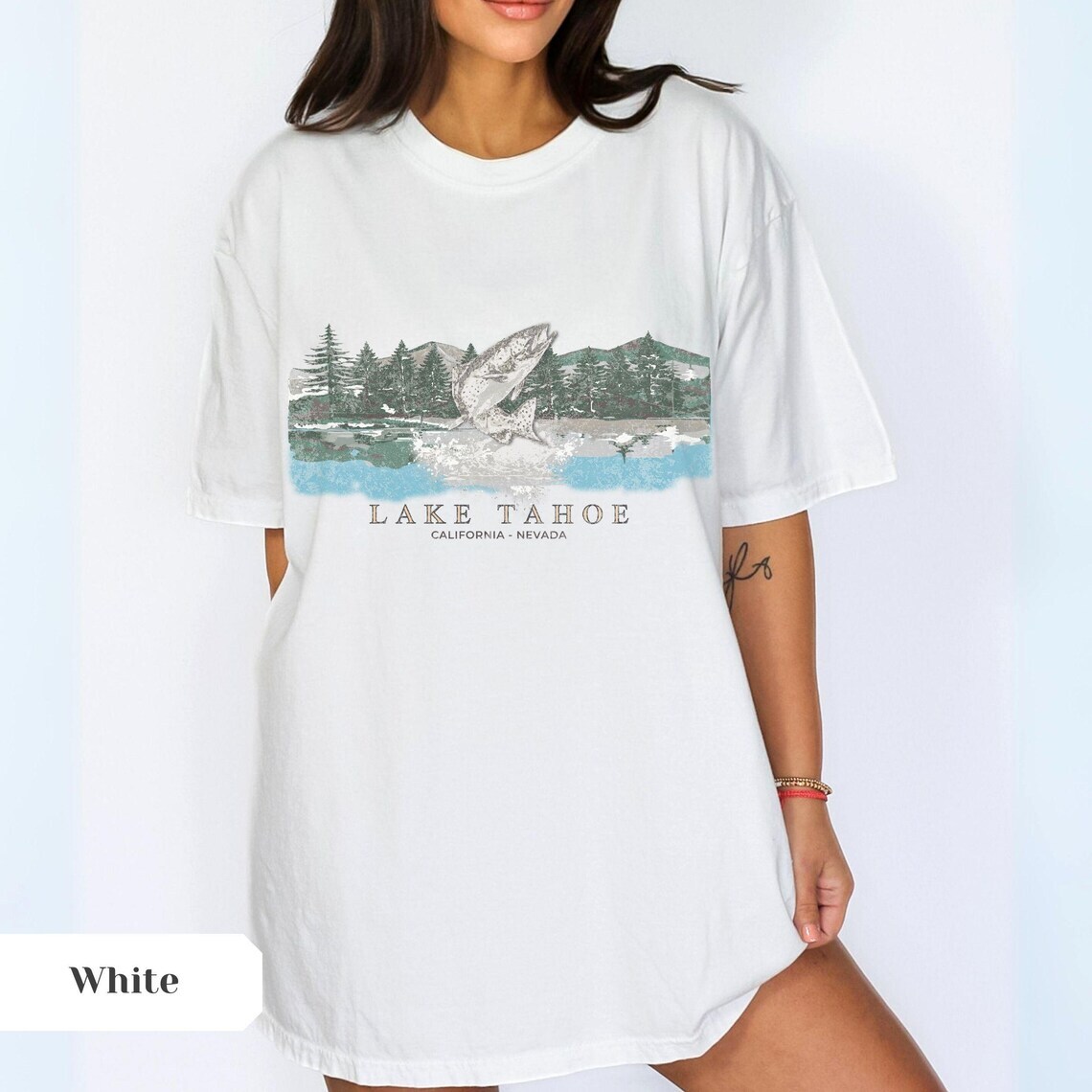 Vintage Lake Tahoe Fish Tee Tshirt, Oversized Lake Shirt, Vacation  Aesthetic, Ou