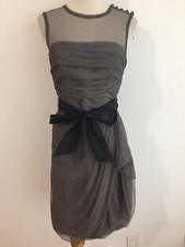 WHITE by VERA WANG Sleeveless Sheath Dress Gray Mesh w/Black Sash Size 4