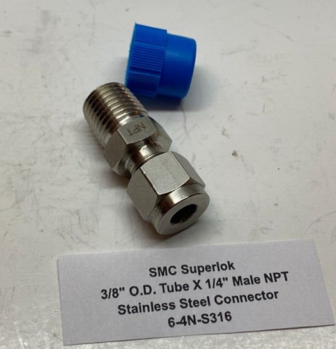 SMC Superlok 3/8" O.D. Tube X 1/4" Male NPT Stainless Steel Connector 6-4N-S316 - Picture 2 of 4
