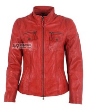 Kelly Red Ladies New Biker Military Style Designer Retro Real Leather Jacket
