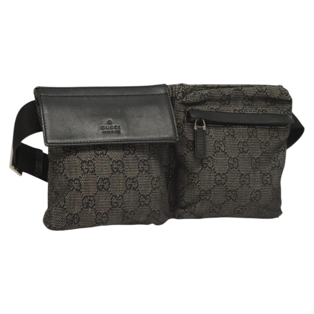 GUCCI GG Canvas Waist Bag in Black and Silver 28566 Authentic HK2587