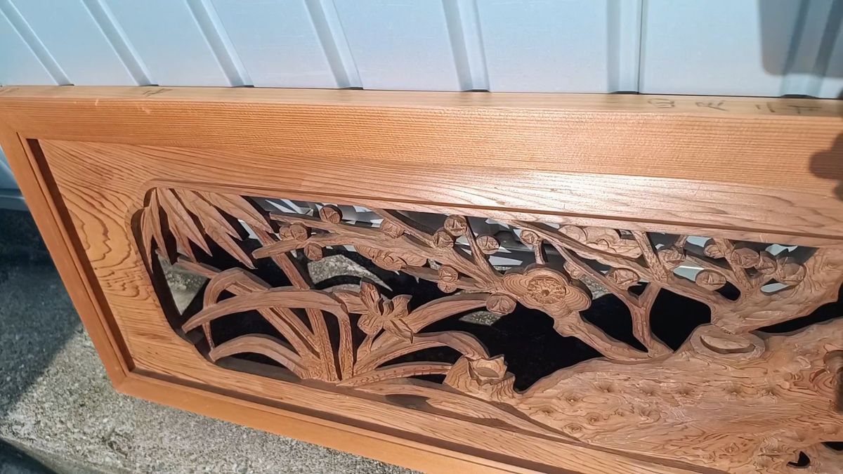 欄間2枚セット 木製 両面彫り　日本の城などの風景彫刻 日本家屋や古民家などに 古民家 欄間 2枚セット 古民家 欄間 2枚セット 木製彫刻入り和風