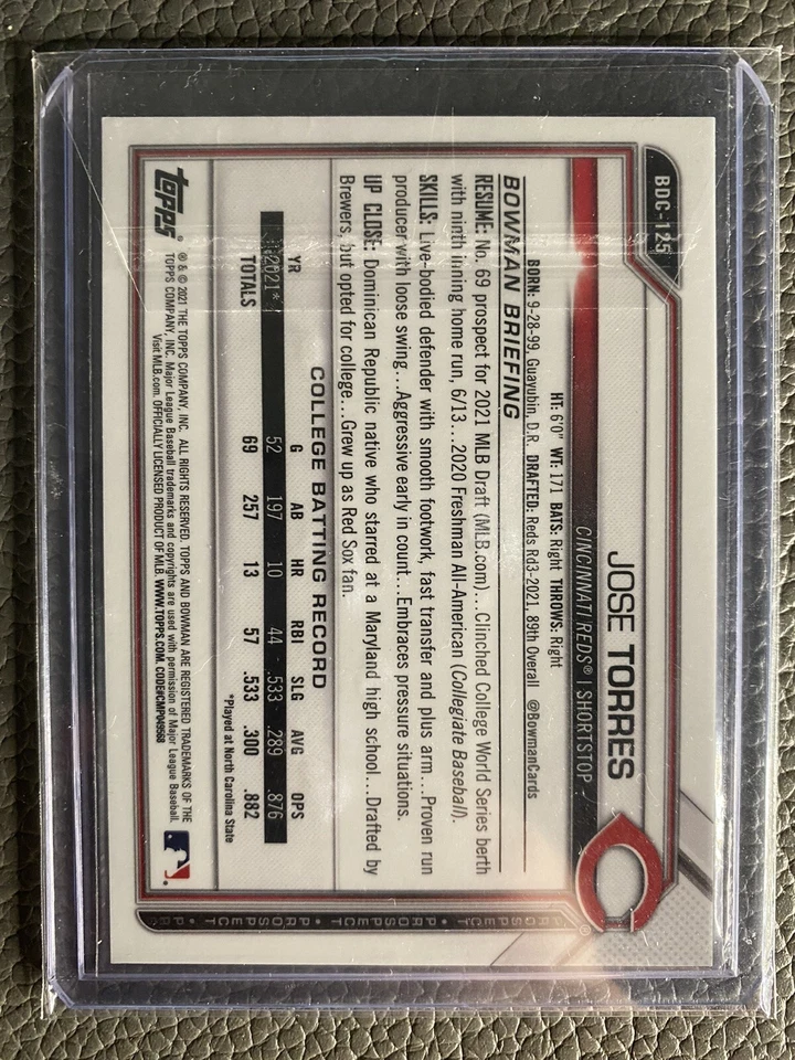 2022 BOWMAN DRAFT CHROME jose torres /75 yellow lava reds 1st refractor #bdc-125 - Image 2 of 2