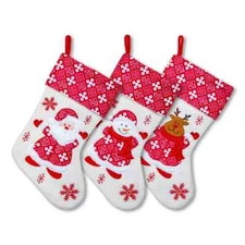 LexiHome Large Christmas Stockings - Set of 3 Polar Fleece Stockings - Santa
