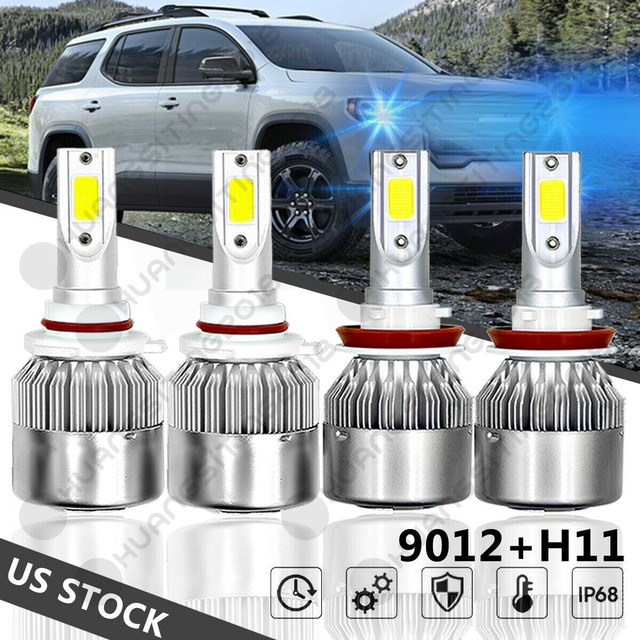 8000K Ice Blue 9012 LED Headlight + H11 Fog Light Bulb For GMC Acadia