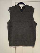 Geoffrey Beene Men s Sz L Dark Gray Soft Knit V Neck Sweater Vest Grid Pattern