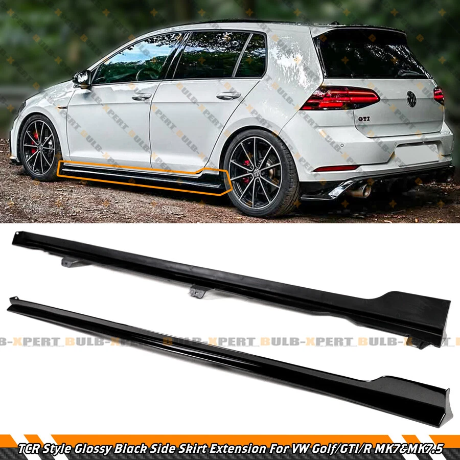 For 12-20 VW Golf GTI R MK7 MK7.5 4DR TCR Style Gloss Black Side Skirt Extension - Image 2 of 4