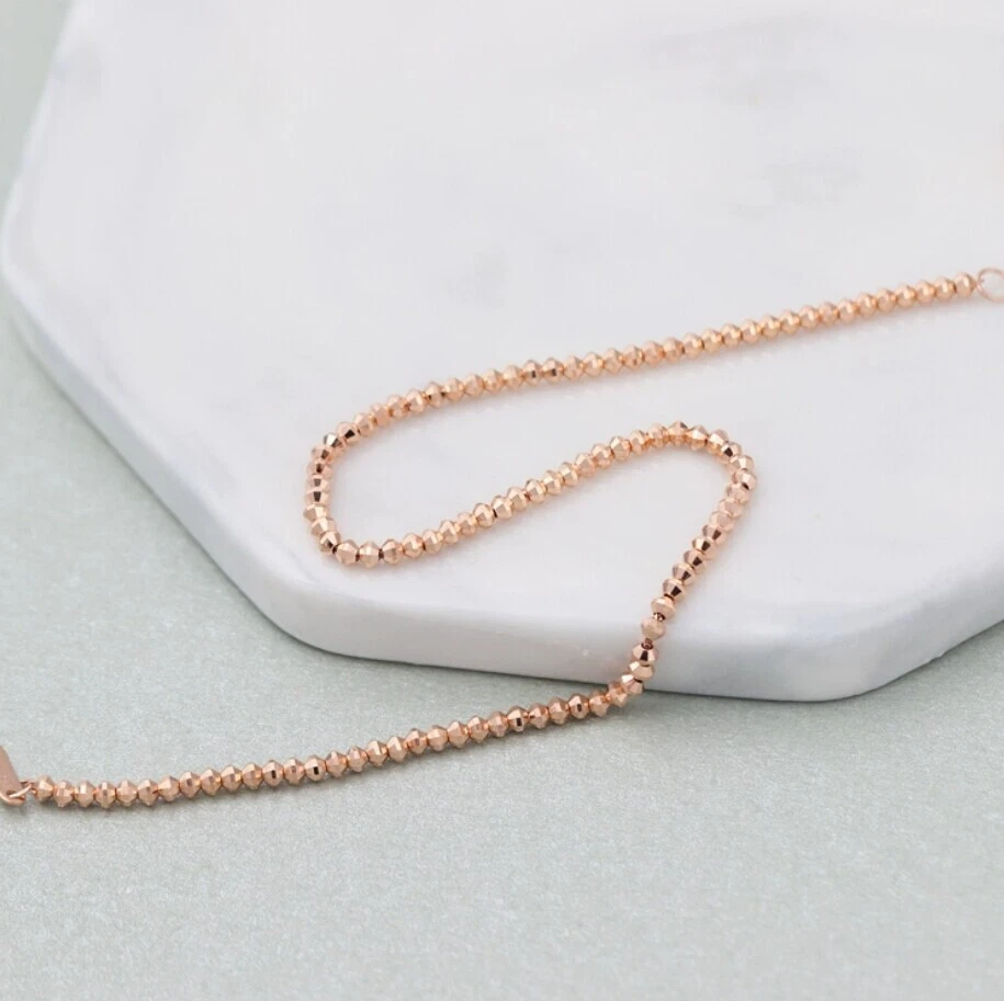 Brazalete brazalete de cadena de cuentas láser de la suerte AU750 de oro rosa sólido de 18 quilates 17+2,5 cm/7,7 pulgadas Foto 2 de 4