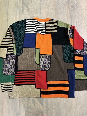 Moschino Jeremy Scott Orange Green Patchwork Wool Cardigan Sweater