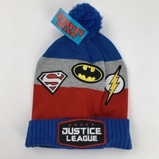 Justice League Pom Beanie Cap Kids Hat Fitted One Size New DC Comics