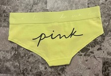 NWT VICTORIA'S SECRET PINK XS GREEN BLACK LOGO THICK WAISTBAND HIPSTER PANTIES