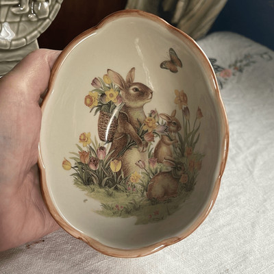 Cracker Barrel Easter Traditions all purpose bowl bunnies flowers scalloped edge