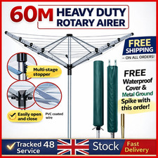 60M Rotary Airer 4 Arm Heavy Duty Outdoor Washing Line Garden Dryer with Cover