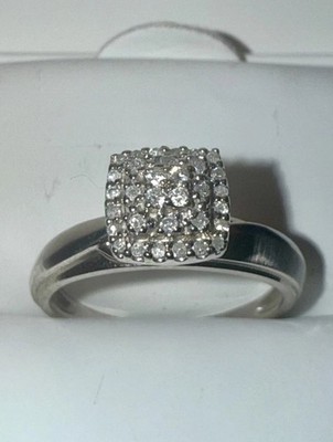 ESTATE Solid 10K White Gold Round-Cut Natural Diamond Cluster Ring Size 7
