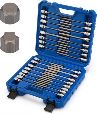 Mayouko 32PCS 3/8'' Dr. Extra Long Hex and Torx Bit Socket Set, T10-T60, Blue 