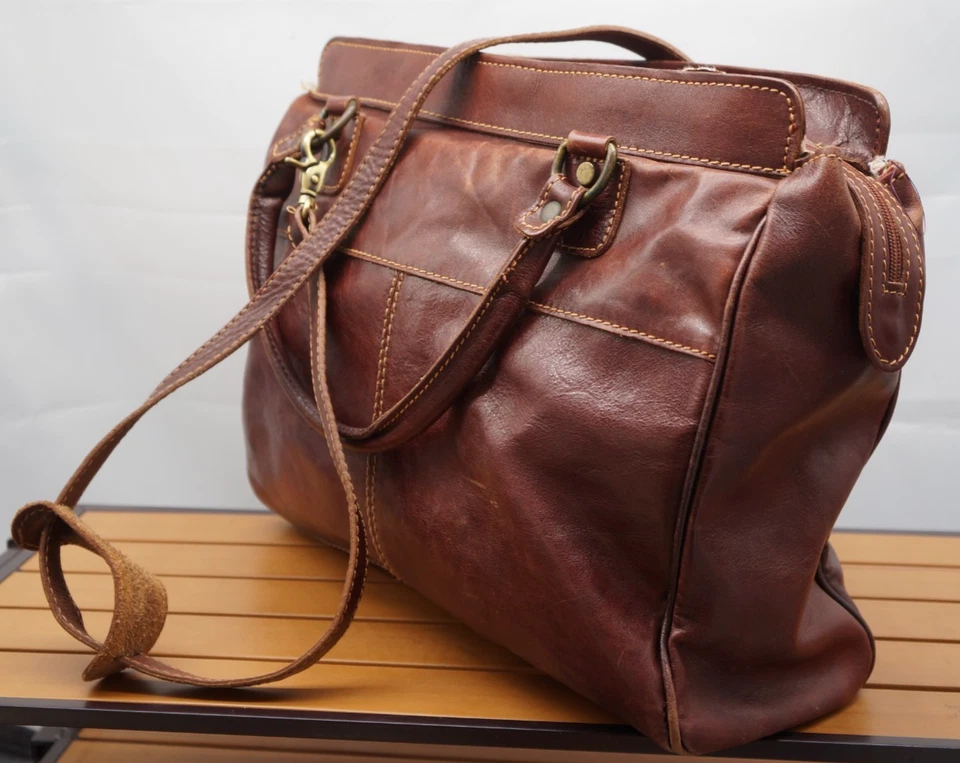 Floto коричневый итальянский кожаный сумка с короткими ручками с двойной ручкой ремень сделано в Италии - Изображение 4 из 4