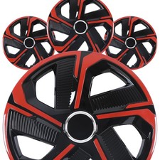 16 Inch Universal Red Black Snap-on Hubcaps Steel Wheels Set 4 Retention Rings