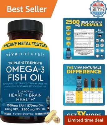 Triple Strength Omega-3 Fish Oil 2500mg for Brain & Heart Health - 90 Softgels