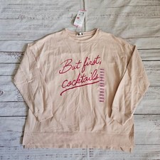 Wildfox Peach Whip But First Cocktails Crewneck Sweatshirt Womens Small NWT