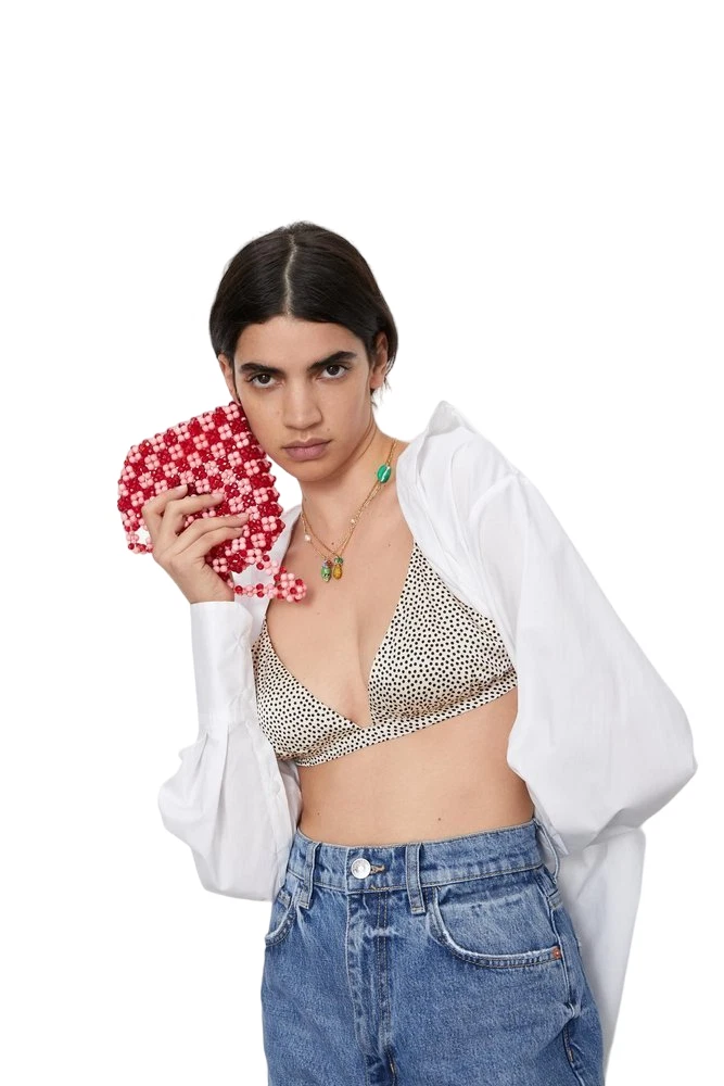 Zara BH Beige Top Cop Dotted XS 100% Algodón